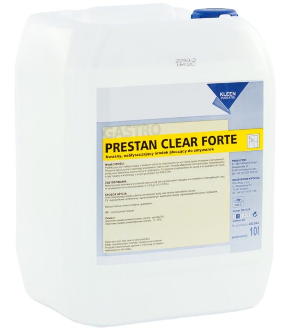 Kleen Prestan Clear Forte 10 l - środek o kwaśnym odczynie do zmywarek przemysłowych