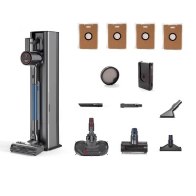 Bezprzewodowy odkurzacz pionowy ze stacją opróżniającą, 2 bateriami i mopem PURON PU50 MAX PRO