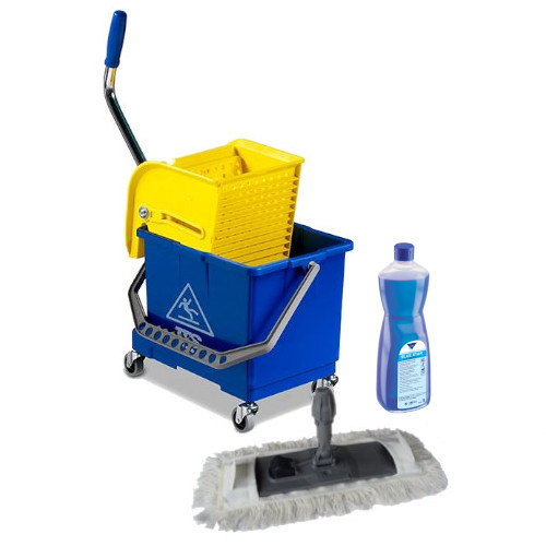 TTS zestaw do mycia podłogi - mop dual system kompletny, wózek z wyciskarką, płyn blue star